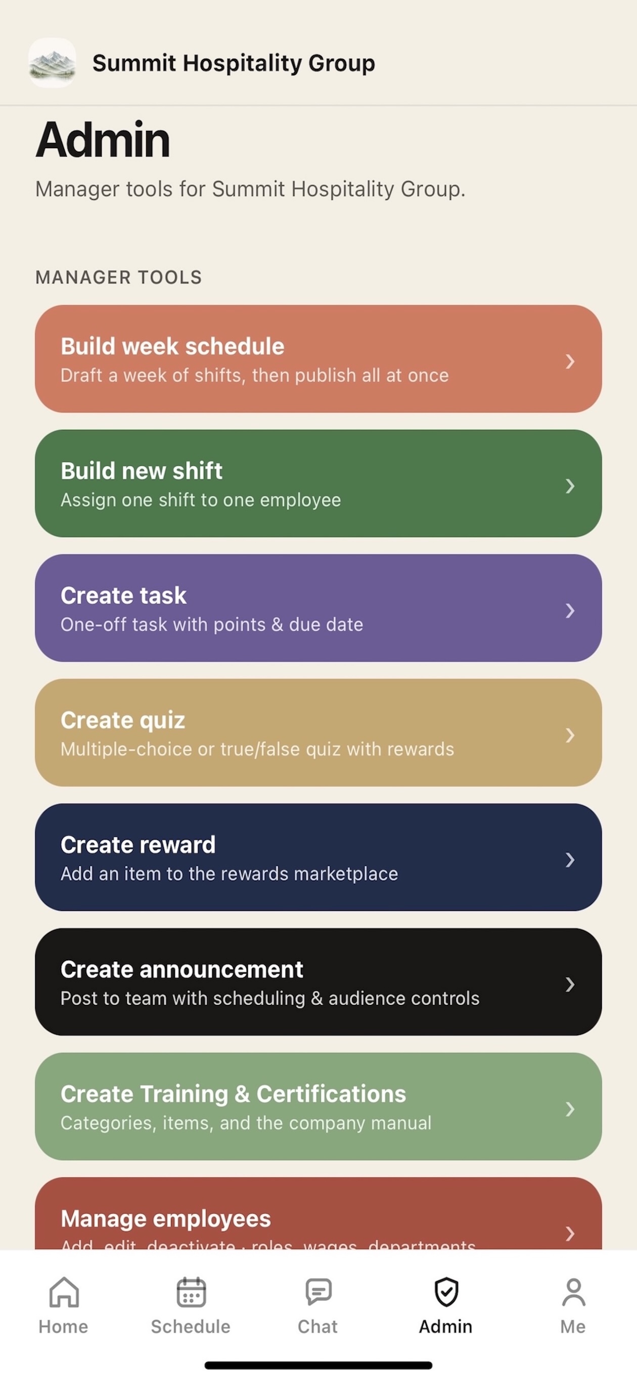 Manager admin tools