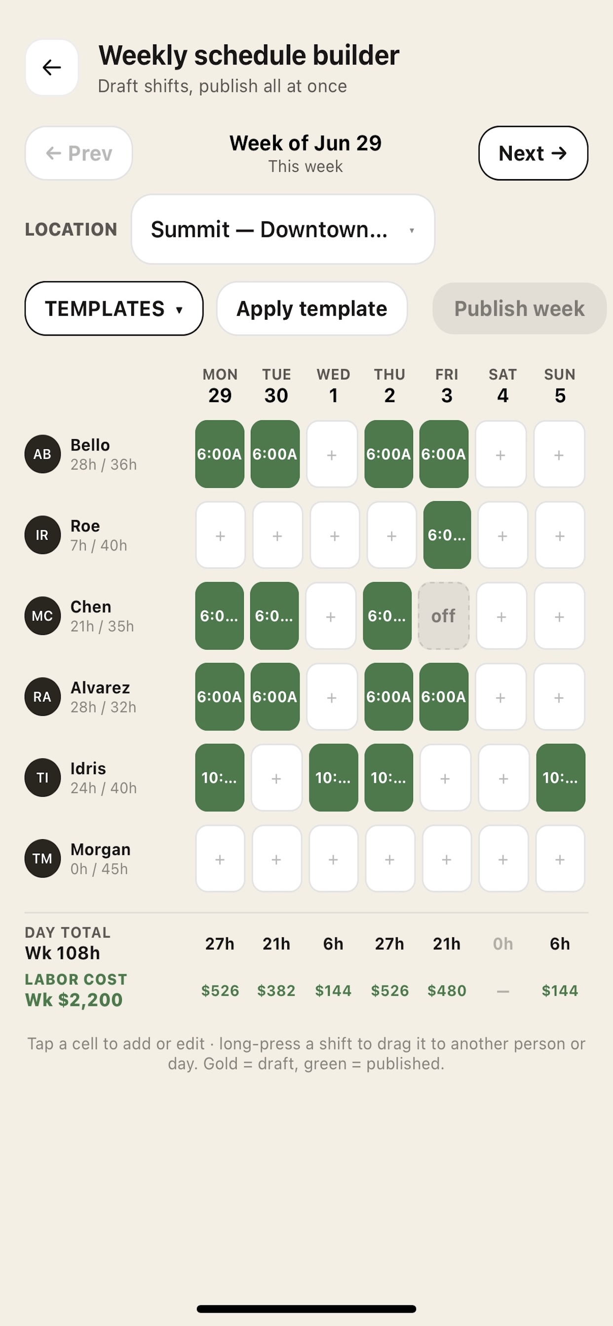 Weekly schedule builder